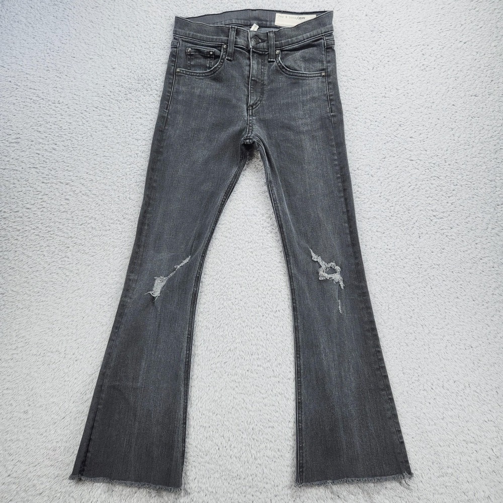 Rag & Bone Jeans Womens 24 Gray 10 Inch Crop Flare Distressed Denim Blackthorne